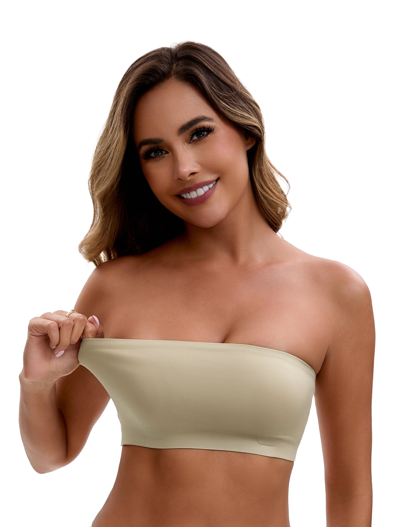 Unique Bargains Women's Strapless Seamless Wirefree Padded Bras S Beige