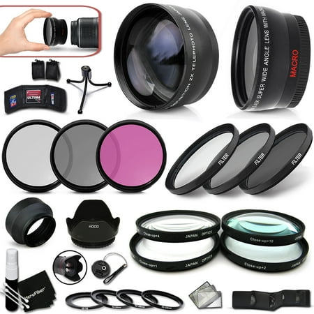 ULTIMATE 72mm Lens + Filters KIT w/ 72mm Wide Angle Lens + 2x Telephoto Lens + 72mm Close-up Macro Filters + 72mm ND Filters (ND2 ND4 ND8) + 3 Piece 72mm HD filters (UV FLD CPL) +