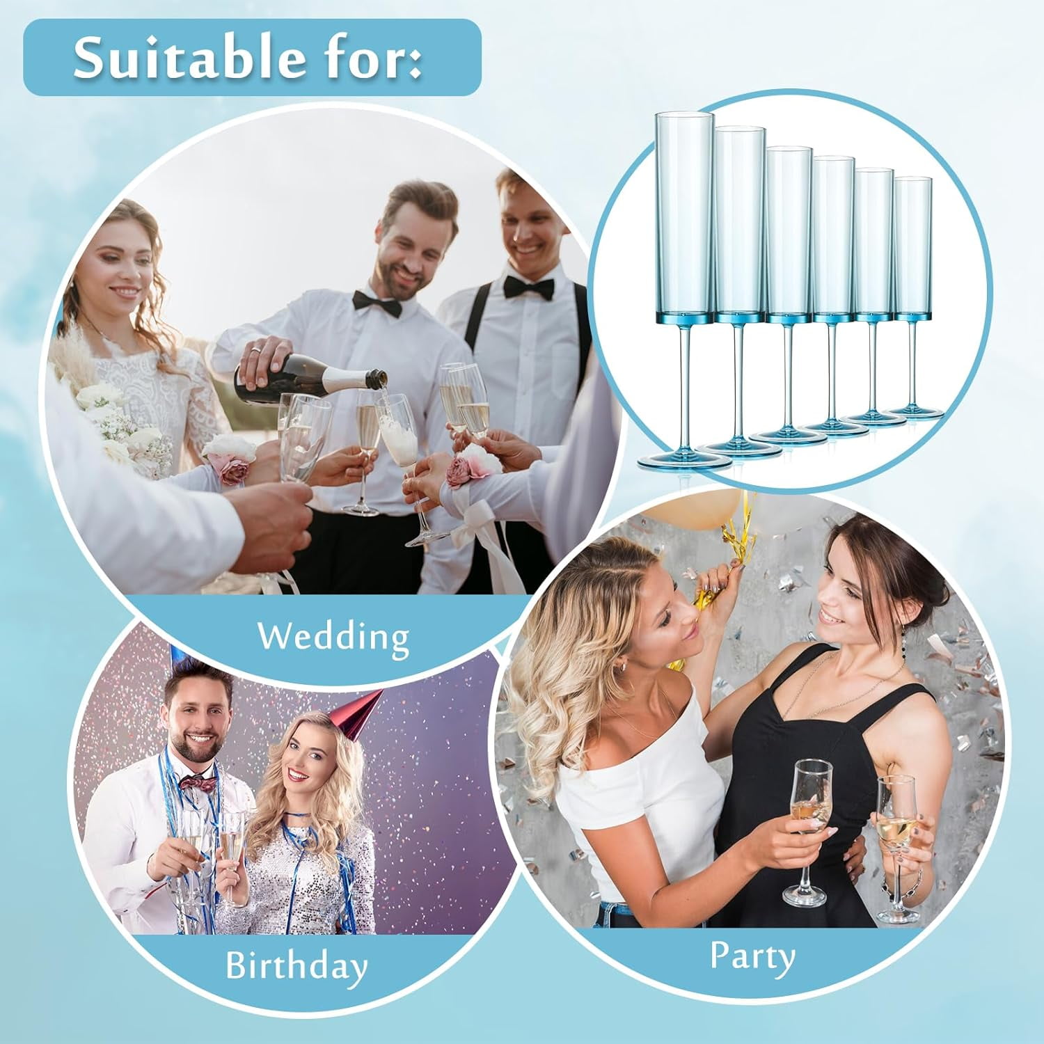 Champagne Flutes 5.4 OZ Square Champagne Glasses Stemmed Coupes Reusable Wedding Toasting Glasses Rose Bride Wine Glasses For Birthday Party Wedding Anniversary Christmas