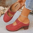 thumbnail image 4 of Viluyesy Womens Heeled Sandals, Block Heels Fashion Hollow Out Closed Toe Slip-On Casual Dress Shoes Red US6, 4 of 9