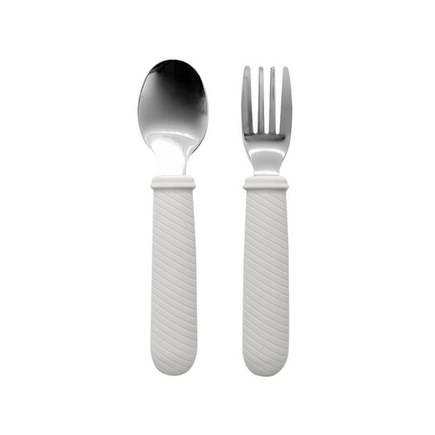 Fiudx Juego de Utensilios para Bebé, Cuchara y Tenedor con Agarre de Silicona, Material de Grado Alimenticio, Fácil de Alimentar Por Sí Solo, Diseño Ergonómico, Seguro para Niños Pequeños, Ideal para