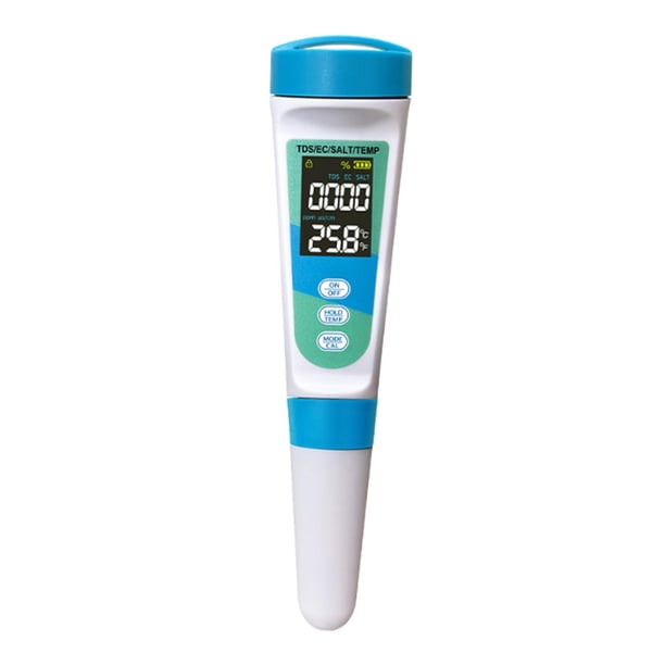 Probador digital de agua para piscinas. Mide sal, TDS y temperatura. Medidor de TDS para acuarios, spas y agua potable.