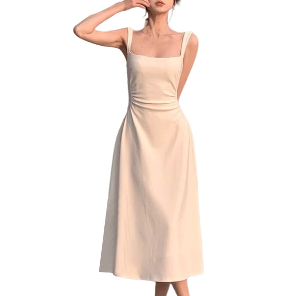 Sexlip Womens Satin Slip Midi Dress Open Back Design Silky Fabric Relaxed Silhouette for Stylish Gatherings White M