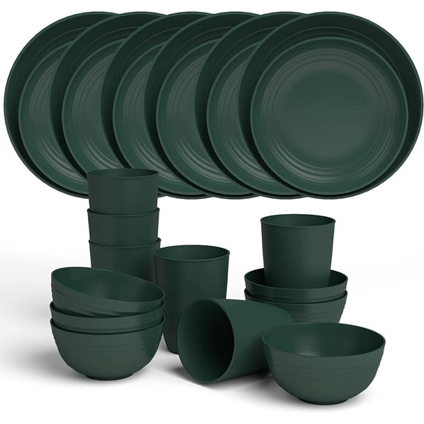 Ashfly Plastic Dinnerware Sets of 6,Unbreakable Dinnerware Set Reusable