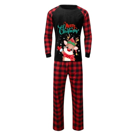 

NEGJ Christmas Pjs Deer Plaid Print Long Sleeve T Shirt Top And Pants Xmas Sleepwear Holiday Family Matching Pajamas Outfit