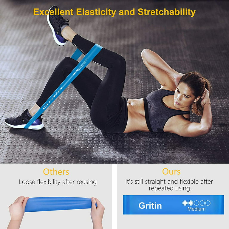 Gritin Resistance Bands, [Set of 5] Skin-Friendly Resistance Fitness  Exercise Loop Bands with 5 Different Resistance Levels - Carrying Case  Included - Ideal for Home, Gym, Yoga, Training 