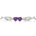 thumbnail image 2 of Gem Stone King 0.86 Ct Heart Shape Purple Amethyst and Lab Grown Diamond 925 Silver and 10K Yellow Gold Bracelet for Women, 2 of 3