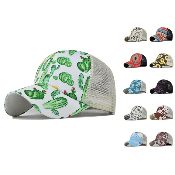 Babaley Womens Baseball Cap Random Graphic Ponytail Hats Quick Drying Casual Trendy Mesh Sun Hat