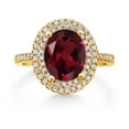 thumbnail image 2 of Gem Stone King 18K Yellow Gold Plated Silver Halo Engagement Ring Rhodolite Garnet Moissanite (2.43 Cttw), 2 of 3