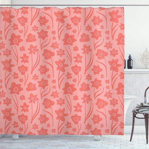 Ambesonne Floral Shower Curtain, Romantic Simplistic Flowers, 69"Wx84"L, Blush and Coral