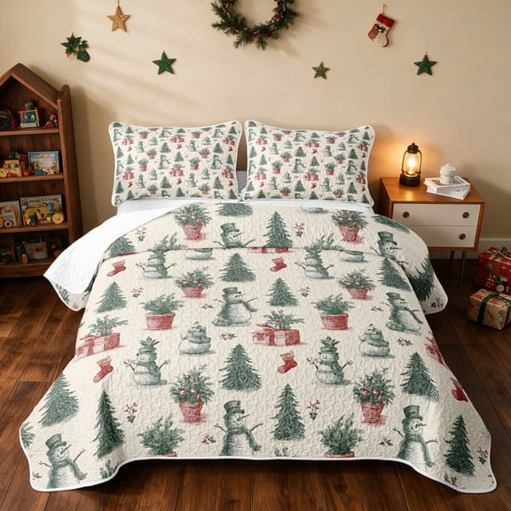 Manfei Christmas Tree Twin Quilt Set Green Twin Coverlet Set, Olive Cream 2 Pieces 1 Bedspread and 1 Pillowcase