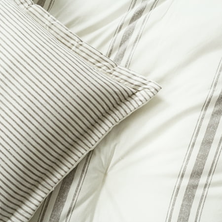 3pc Full/Queen Farmhouse Stripe Reversible Cotton Comforter &#38; Sham Set Gray - Lush D&#233;cor