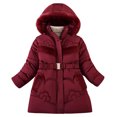 thumbnail image 2 of lkfuzj Girls Puffer Jacket Winter Velvet Padded Solid Color Cotton-Padded Jacket Hooded Detachable Hat Long Cotton-Padded Jacket Winter Cotton-Padded Coat (5-12 Years) - Wine, 2 of 3