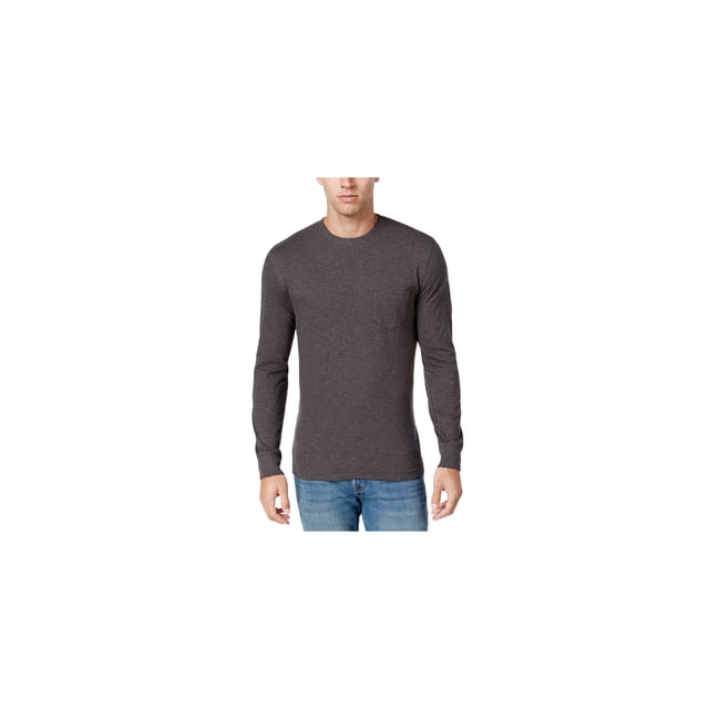 Camiseta básica con bolsillo de manga larga para hombre Club Room, gris, extragrande