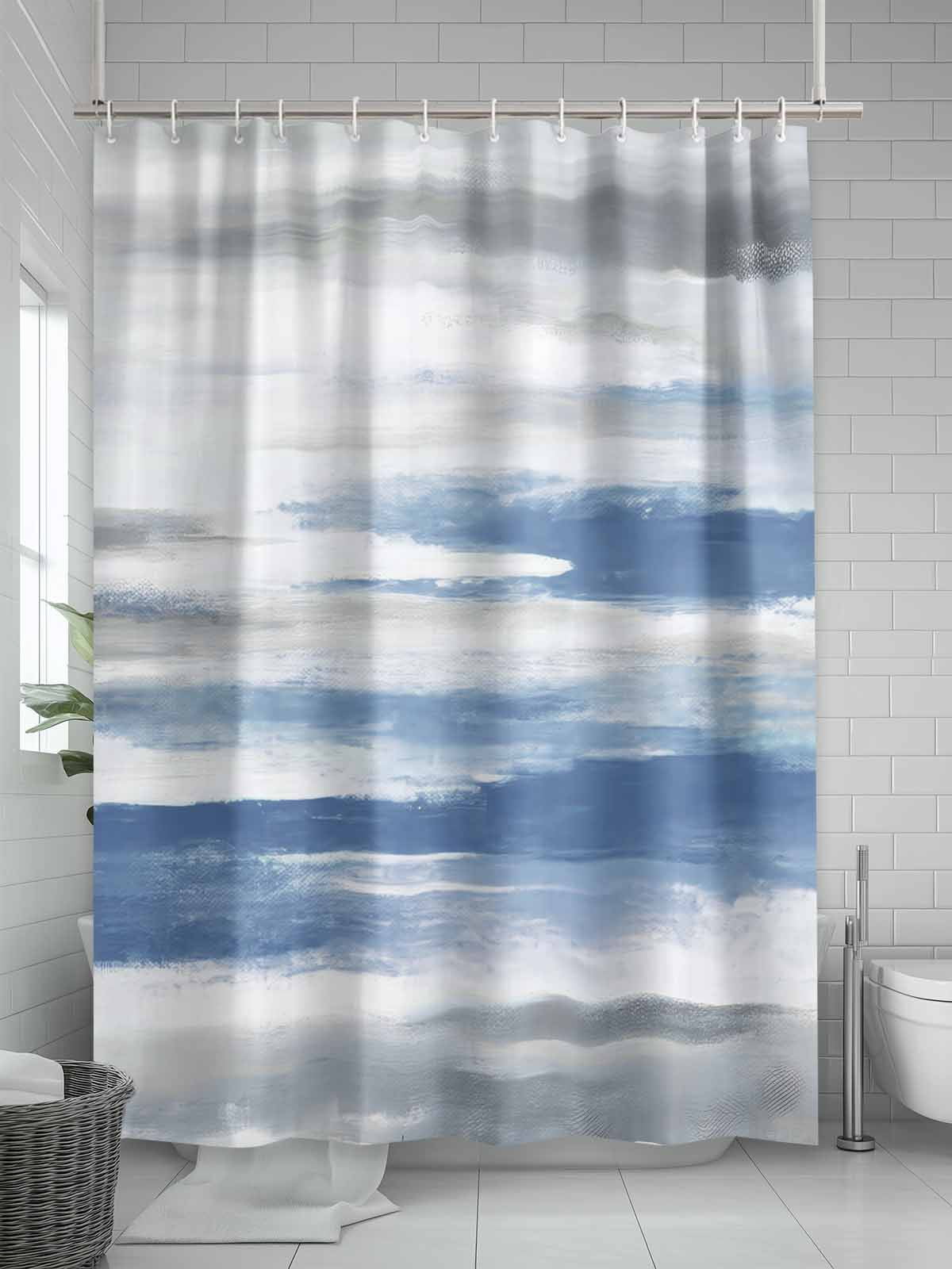 Boanket Polyester Fabric Blue Gray White Shower Curtain, Modern Abstract Mottled Aesthetic Waterproof Bathtub Curtain Bathroom Decor Set with Hooks 72 x 96 Inches,