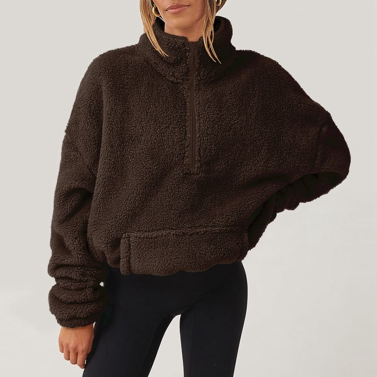 BRDFRL Pullover Womens Quarter Zip High Neck Fluffy Fleece Sherpa