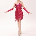 thumbnail image 2 of Sgkm Girls Dresses Vintage Sequins Fringe Party Dress with Gloves Latin Dance Girls Clothes Performance Costume, 2 of 7