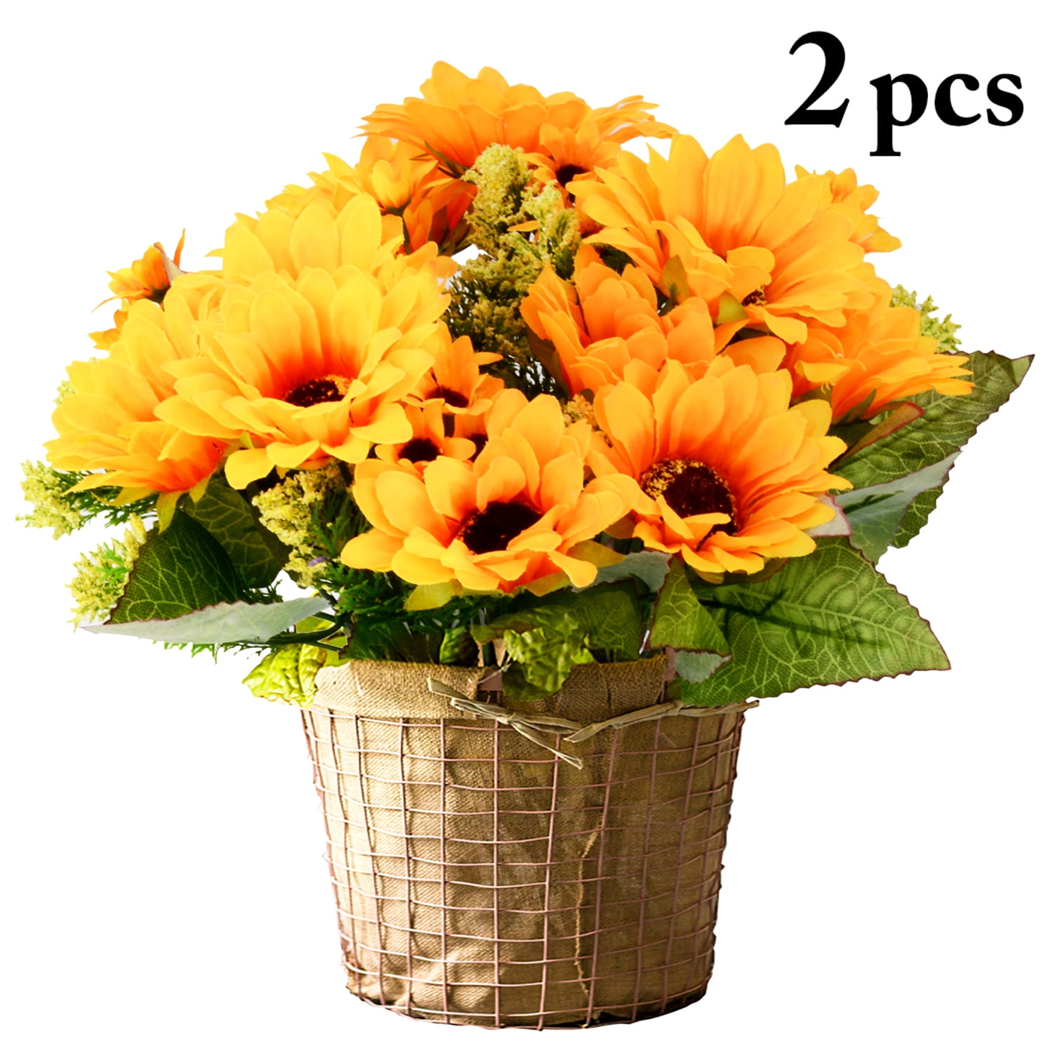 2 Bunches/Pack Artificial Sunflowers Bouquet, Artificial Flowers, Silk