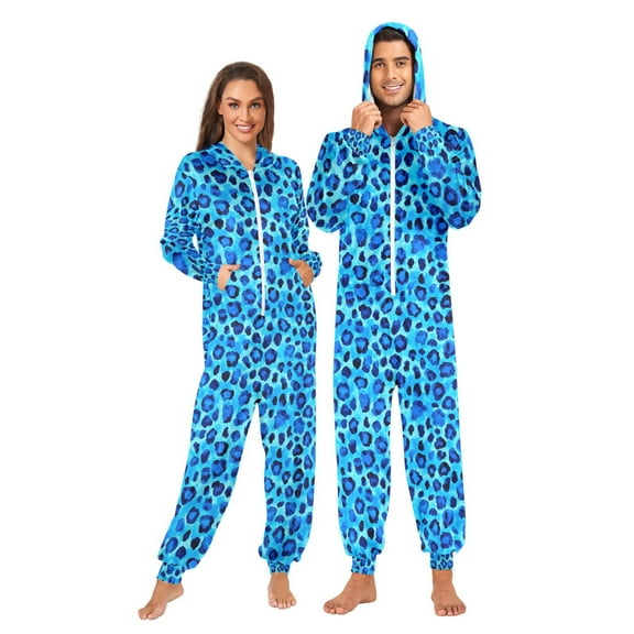 joogoo Leopard Blue Unisex Adults Onesies Pajamas Jumpsuits L