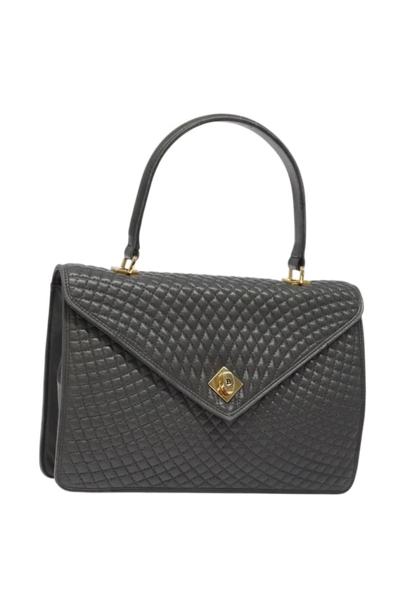 Pre-Owned Bally Vintage Handbag Quilted Leather Gray Leather Handbag