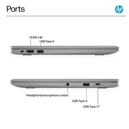HP - 14" Chromebook - Intel Celeron - 4GB Memory - 64GB eMMC - Modern Grey