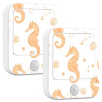 Yayeee 2-Pack Plug in LED Night Lights with Light Sensors Motion Detectors, White Seahorse