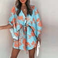 thumbnail image 2 of Honeeladyy Clearance under 5$ Women's 2022 Summer Casual Dresses Hawaiian Printed Button Front V-Neck Loose Half Sleeve Drawstring Beach Dresses, 2 of 5