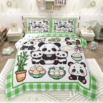 Castle Fairy Cartoon Panda Full Size Comforter Sets 3-Piece for Preppy Child,Green Geometric Plaid Bedding Comforter Set,Cute Bow Animal Lightweight Bedding Sets,Microfiber Bedroom Decor,Reversible