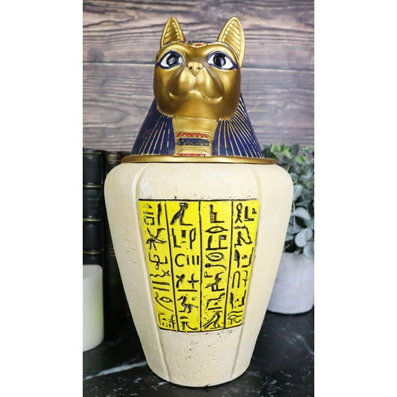 Ancient Egyptian Feline Cat Goddess Bastet Canopic Jar Memorial Urn Figurine