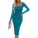 thumbnail image 1 of Vestido PRETTYGARDEN Midi Fruncido de Manga Larga Azul Lago Talla L, 1 of 8