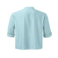 thumbnail image 3 of Men‘s Henley Shirt  Solid Color Long Sleeve Stand Collar Button-Down Loose Simple Linen Beach Tops, 3 of 4