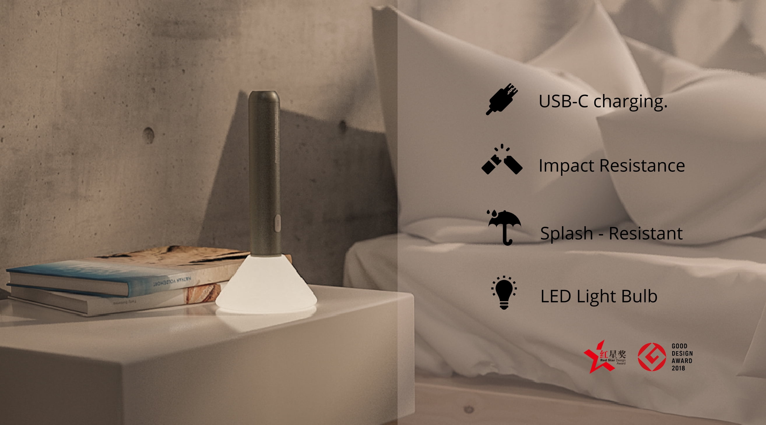 DesignNest Flashlight Nightlight LED Dimmable Night Lights, Gray