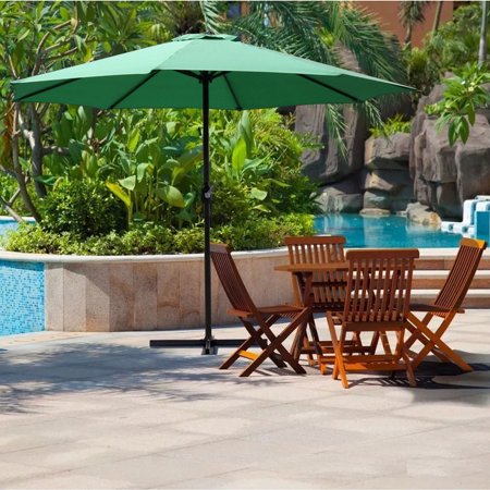 KAHOO 9FT Table Umbrella 1.5 Diameter Pole Outdoor Garden Patio Adjustable Crank Easy Ratcheting Folding 8 Ribs Green