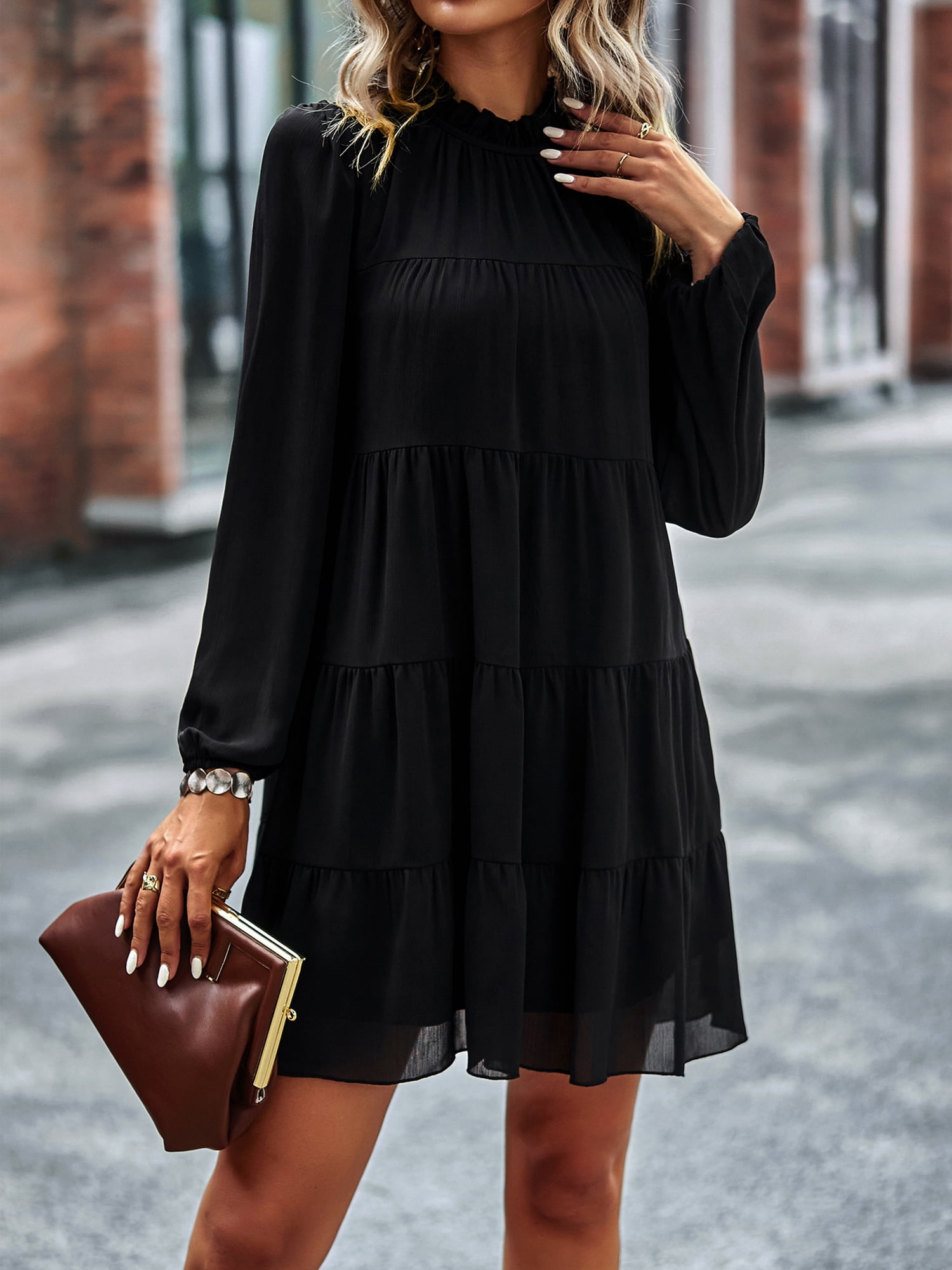 high neck long sleeve smock dress Elizabeth High Neck Smocked Mini Dress EMERALD / S by Sugarlips