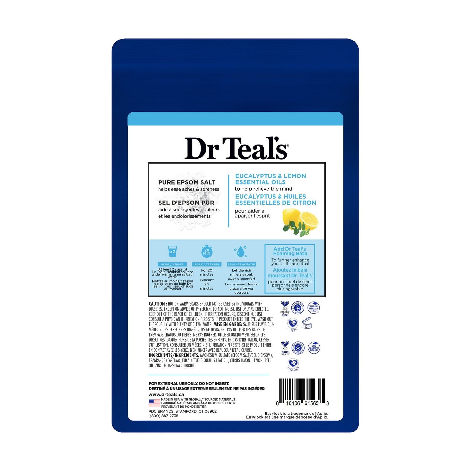 Dr Teal's Solution de bain au sel d'Epsom pur, Minéraux Réparateurs, 1.36kg