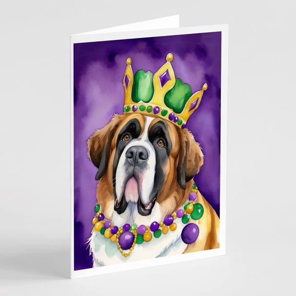 Saint Bernard King of Mardi Gras Greeting Cards Pack of 8 7 in x 5 in