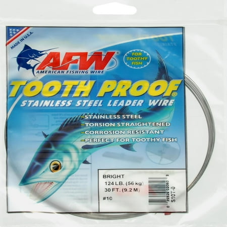 AFW Tooth Proof Stainless Steel Leader Single Strand Wire 124LB Test 30FT BRIGHT