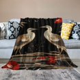 thumbnail image 2 of SHERONV  Japanese Crane Flannel   Throw Blanket   Red Crowned Crane, Wild Animal Fuzzy Blanket Boys Teens, Lucky Clouds Plush Blanket 60x80in, 2 of 6