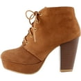 thumbnail image 2 of Forever Women Stacked Chunky Thick High Heels Ankle Boots Hidden Platform Lace Up Booties Camille-86 Suede Light Brown Tan 8, 2 of 4