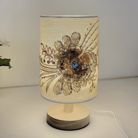HEMOTON 11.8 Inch Golden 3D Floral Pattern Table Lamp USB Powered Nightstand Light for Bedroom and Living Room