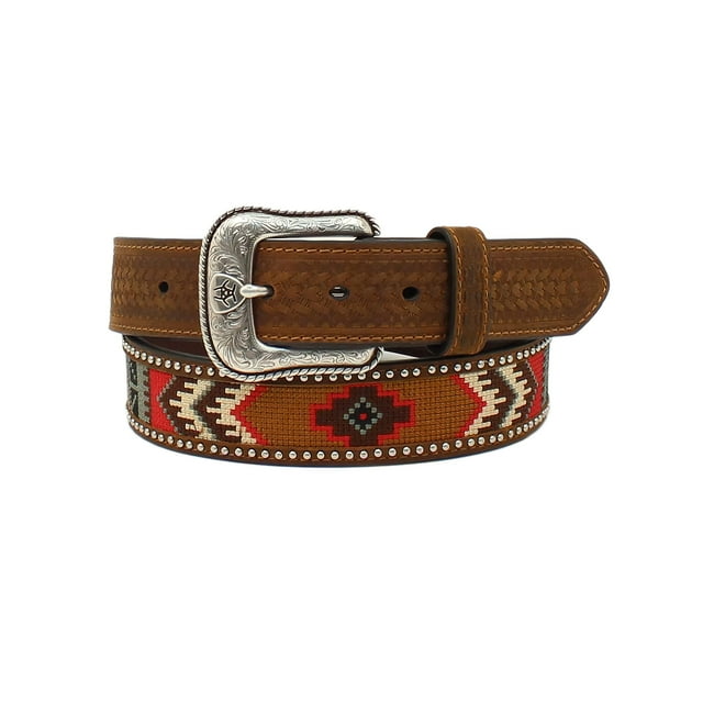 Ariat Men's Belt Embroidered Inlay Round Conchos, Size 32, Brown
