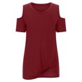 thumbnail image 4 of Cold Shoulder Blouse for Women Summer Short Sleeve Top Pleated Hem Stretch Loose Casual Tops, 4 of 5