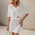thumbnail image 2 of DHFJKG Women's Skirt 2 Piece Set Crochet Half Sleeve Button Down Collar Crop Top Mini Skirt Casual Beach Vacation Clothing Set Holiday Outfit, 2 of 4