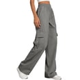 thumbnail image 6 of Ayolanni High Waist Pants for Women Solid Hiking Cargo Straight Leg Pants Loose Gray Golf Camping Trousers with Pockets L, 6 of 7