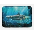 thumbnail image 1 of Fantasy Bath Mat, Science Fiction Inspired Submarine Underwater Futuristic Digital Illustration, Non-Slip Plush Mat Bathroom Kitchen Laundry Room Decor, 29.5 X 17.5 Inches, Silver and Aqua, Ambesonne, 1 of 2
