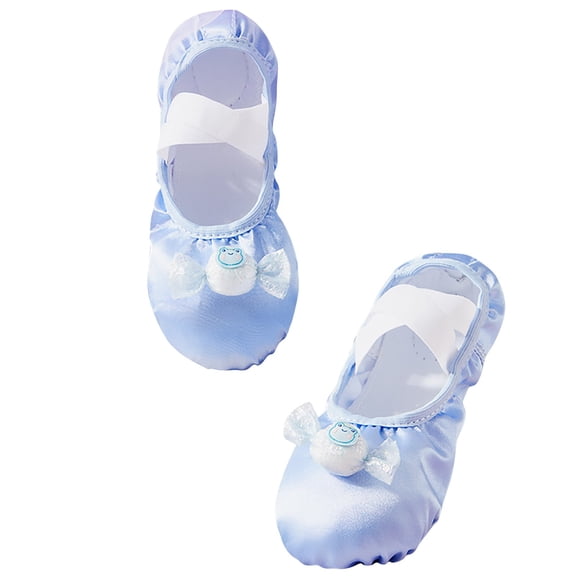 CYRBOKO Dance Shoes for Girls, Stretch Satin Soft Sole Elastic X-Strap Ballet Flats Blue Size 10 (Little Kids)