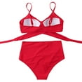 thumbnail image 3 of Maillots de Bain 2 Pcs pour Femmes Taille Haute Croisée Imprimé Floral (Rouge, L), 3 of 7