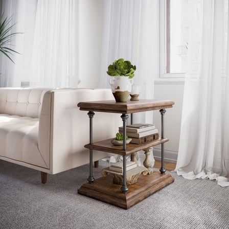 Dev Modern Mitered Angle Solid Wood End Table with Storage Shelf ...