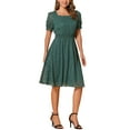 thumbnail image 2 of INSPIRE CHIC Square Neck Dress for Women's Metallic Stars Short Sleeve A-Line Stretch Waist Midi Dresses XL Dark Green, 2 of 6