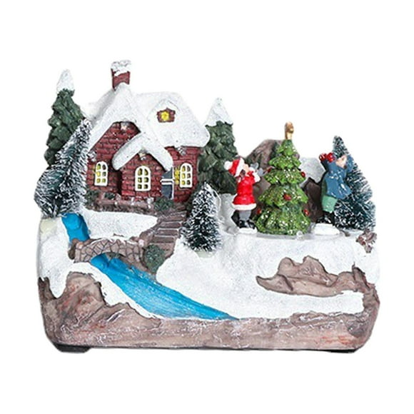 Noël Neige Scène Illuminé Village Miniature Rotatif pour Bureau de Style B